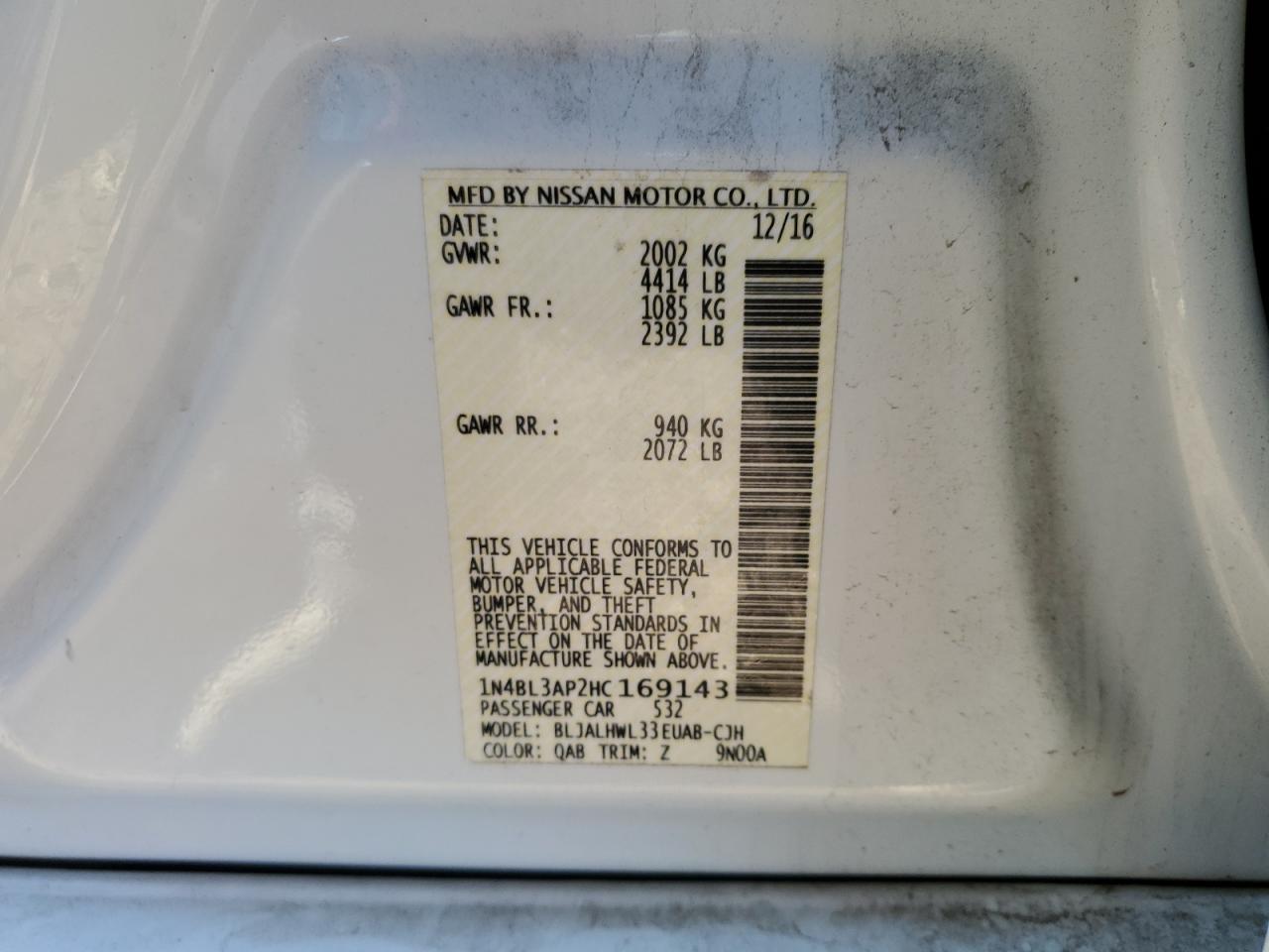 2017 Nissan Altima 3.5Sl VIN: 1N4BL3AP2HC169143 Lot: 85905775