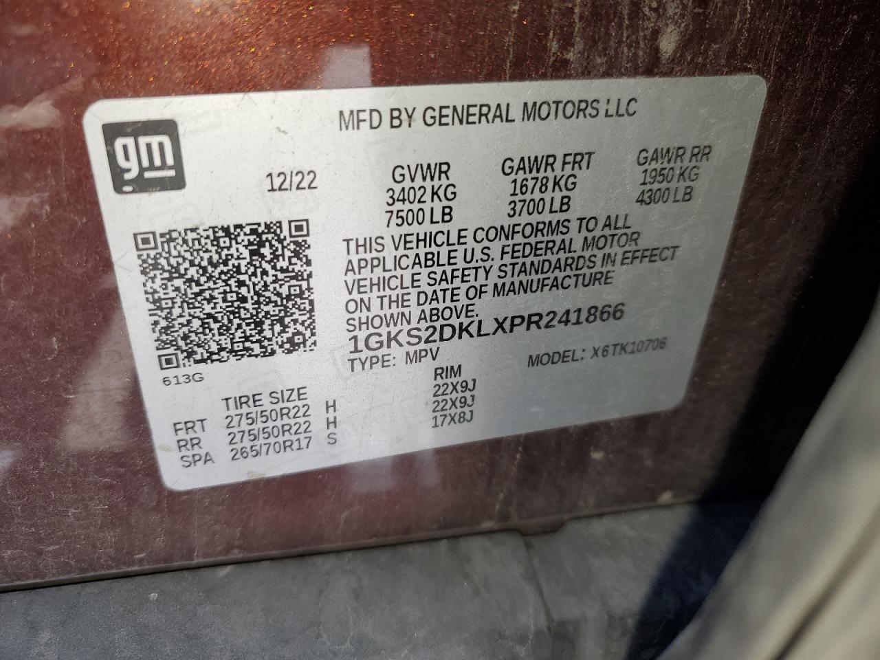 2023 GMC Yukon Denali VIN: 1GKS2DKLXPR241866 Lot: 87420395