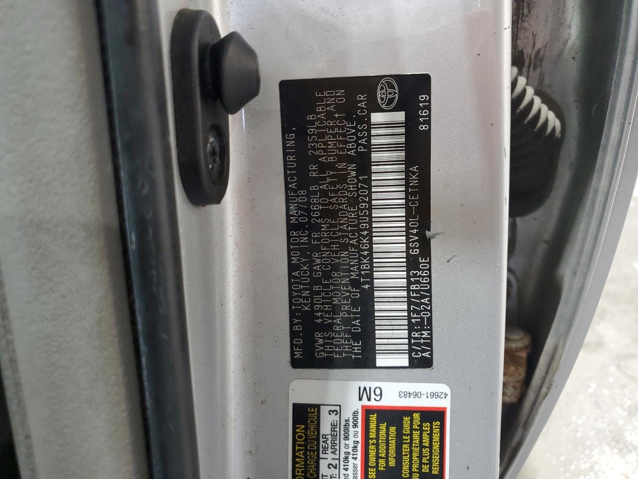 2009 Toyota Camry Se VIN: 4T1BK46K49U592071 Lot: 85521255