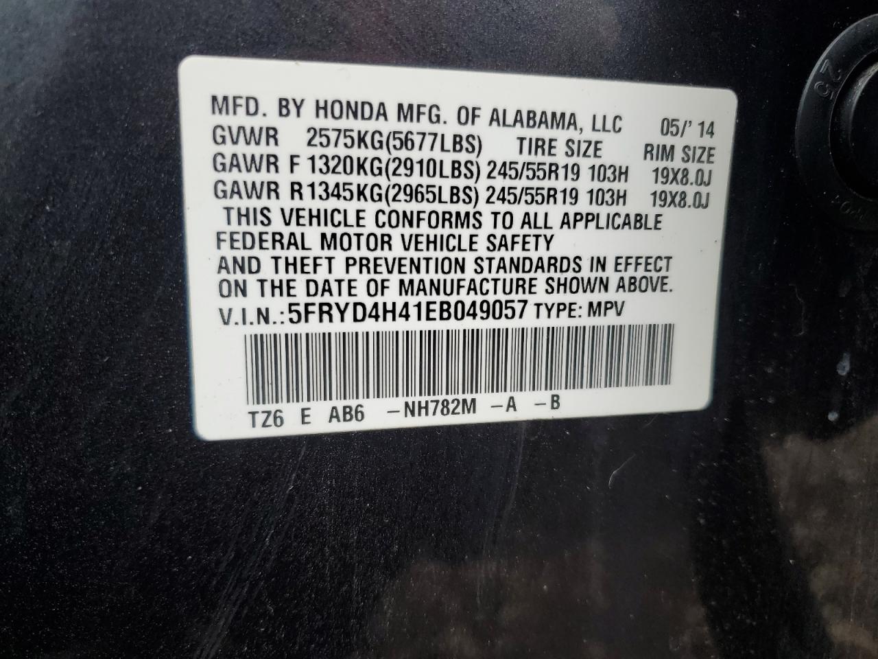 2014 Acura Mdx Technology VIN: 5FRYD4H41EB049057 Lot: 87473075