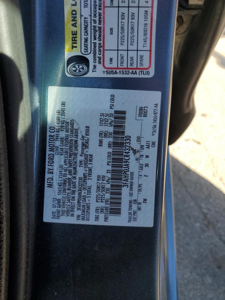 2012 Ford Fusion Sel VIN: 3FAHP0JA9CR432330 Lot: 87378255