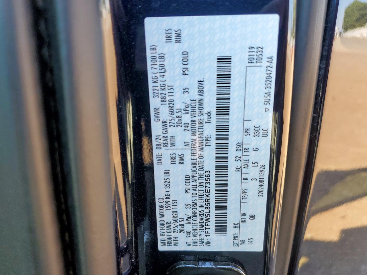 2024 Ford F150 Lariat VIN: 1FTFW5L85RKE73563 Lot: 82432185