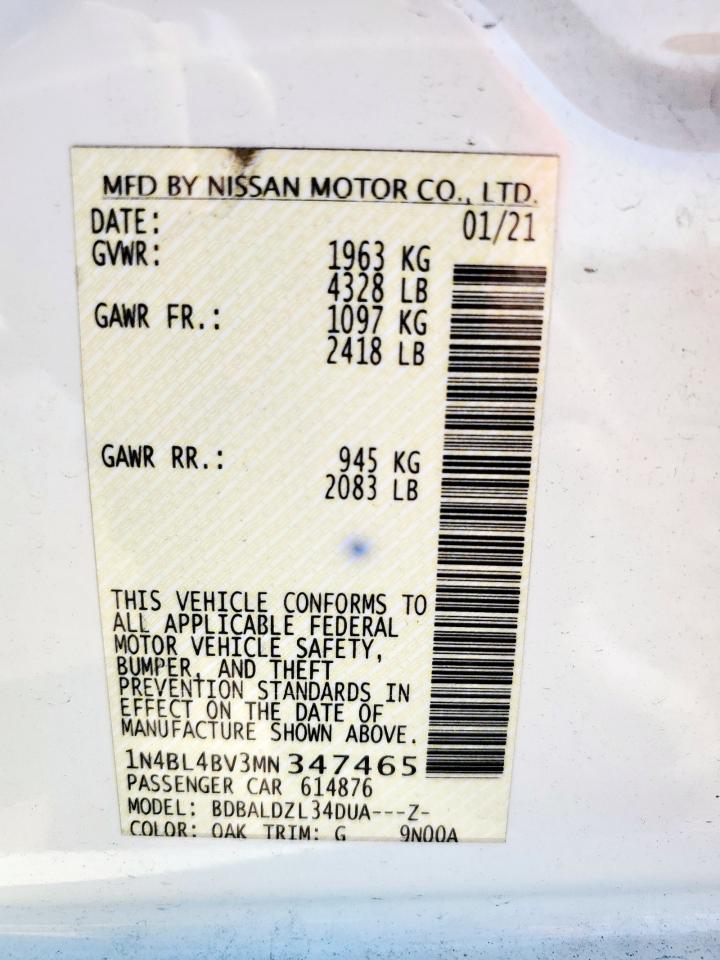 2021 Nissan Altima S VIN: 1N4BL4BV3MN347465 Lot: 85096105