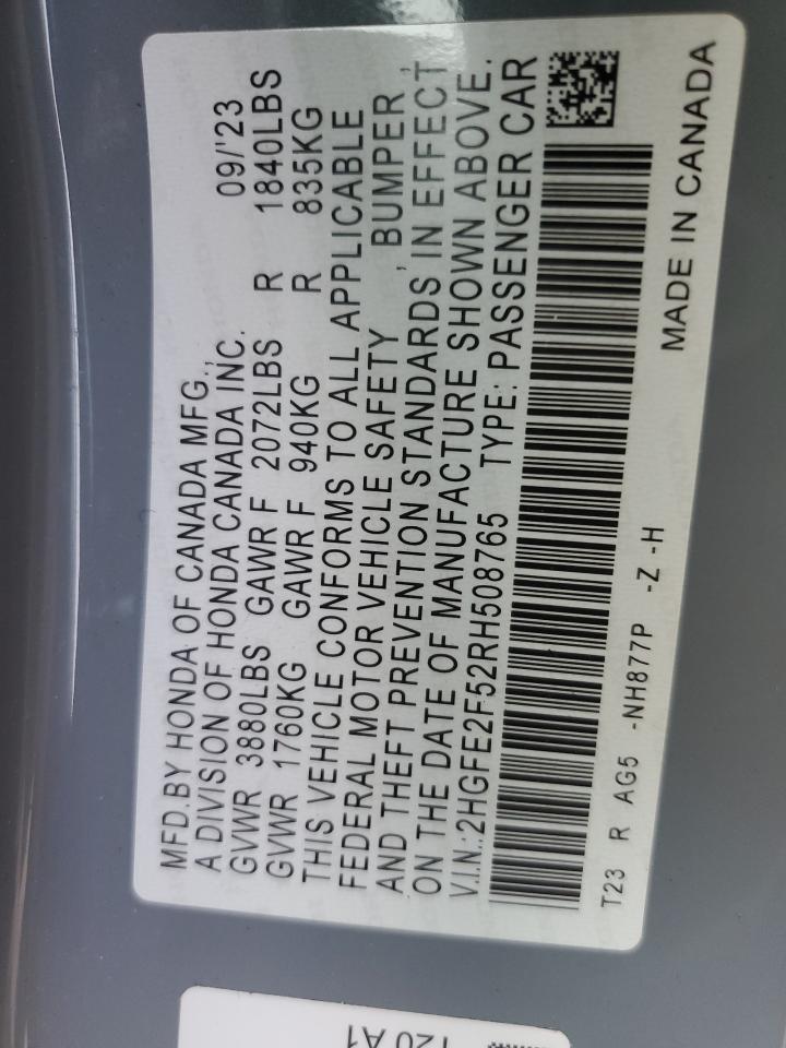 2024 Honda Civic Sport VIN: 2HGFE2F52RH508765 Lot: 87266285