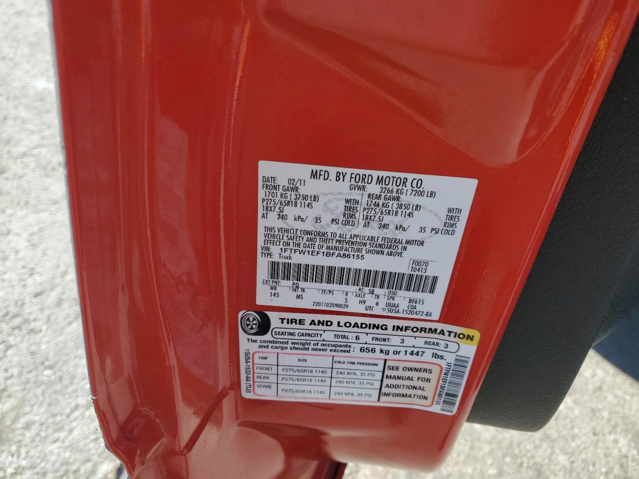 2011 Ford F 150 VIN: 1FTFW1EF1BFA86155 Lot: 89502885