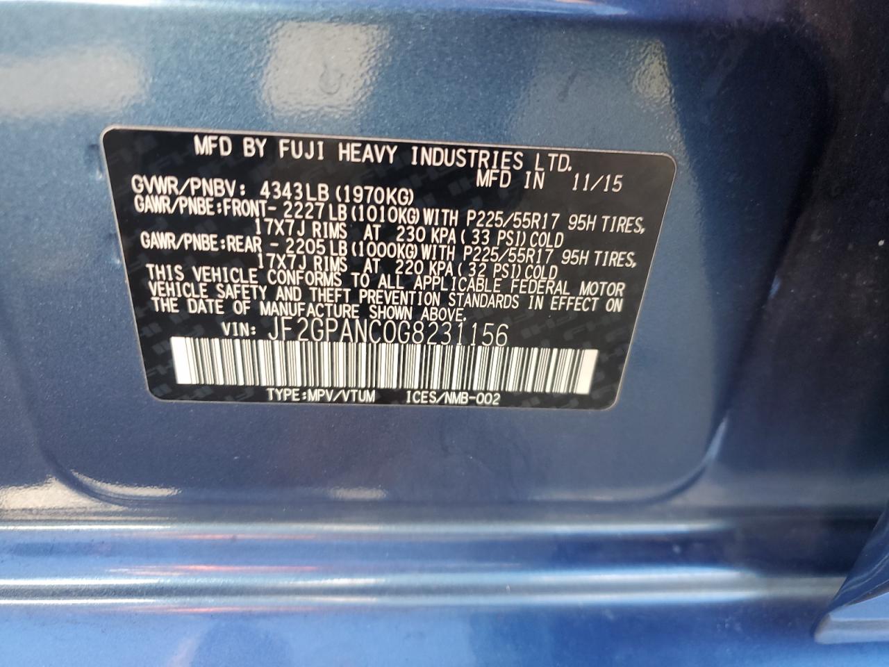 2016 Subaru Crosstrek Limited VIN: JF2GPANC0G8231156 Lot: 86672715