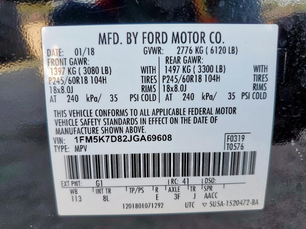 2018 Ford Explorer Xlt VIN: 1FM5K7D82JGA69608 Lot: 85838025