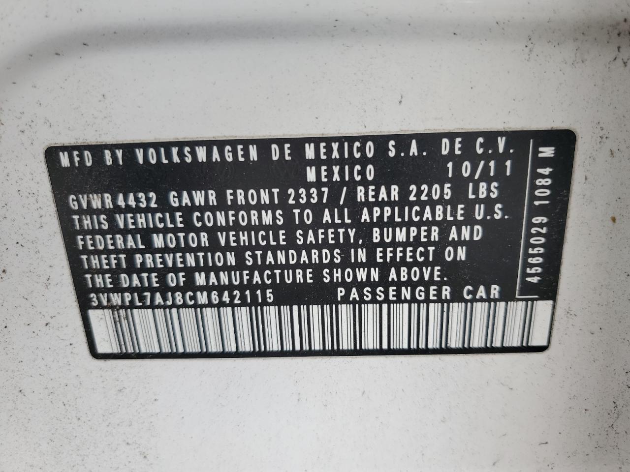 2012 Volkswagen Jetta Tdi VIN: 3VWPL7AJ8CM642115 Lot: 86659955