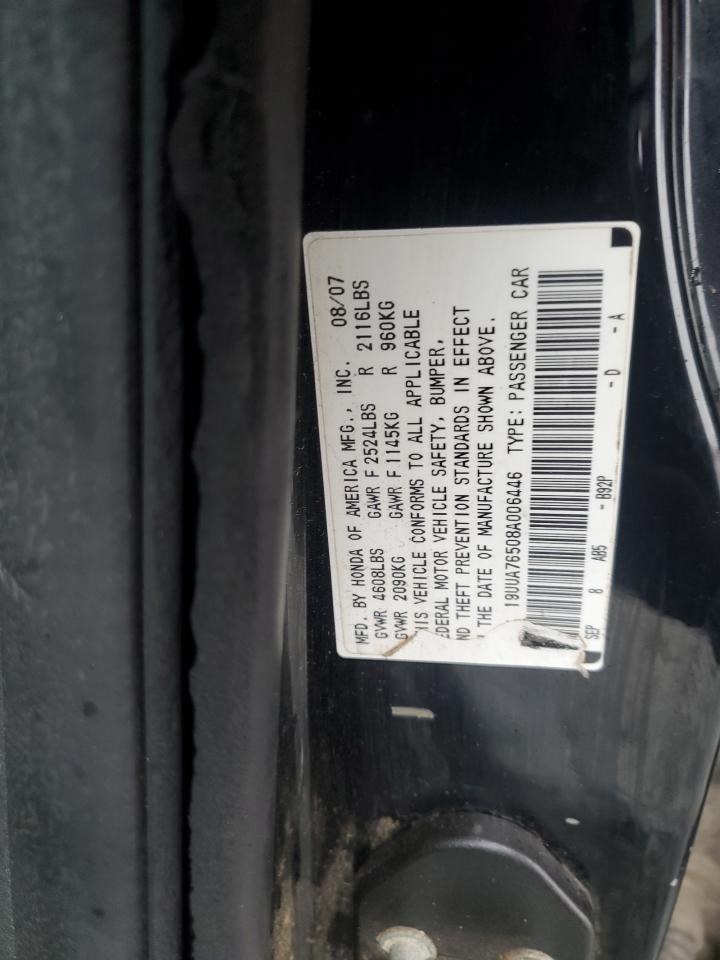 2008 Acura Tl Type S VIN: 19UUA76508A006446 Lot: 89901985