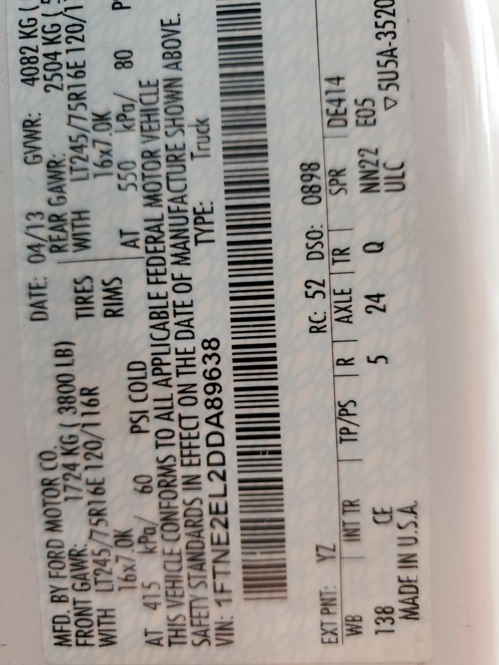 2013 Ford Econoline E250 Van VIN: 1FTNE2EL2DDA89638 Lot: 86062335