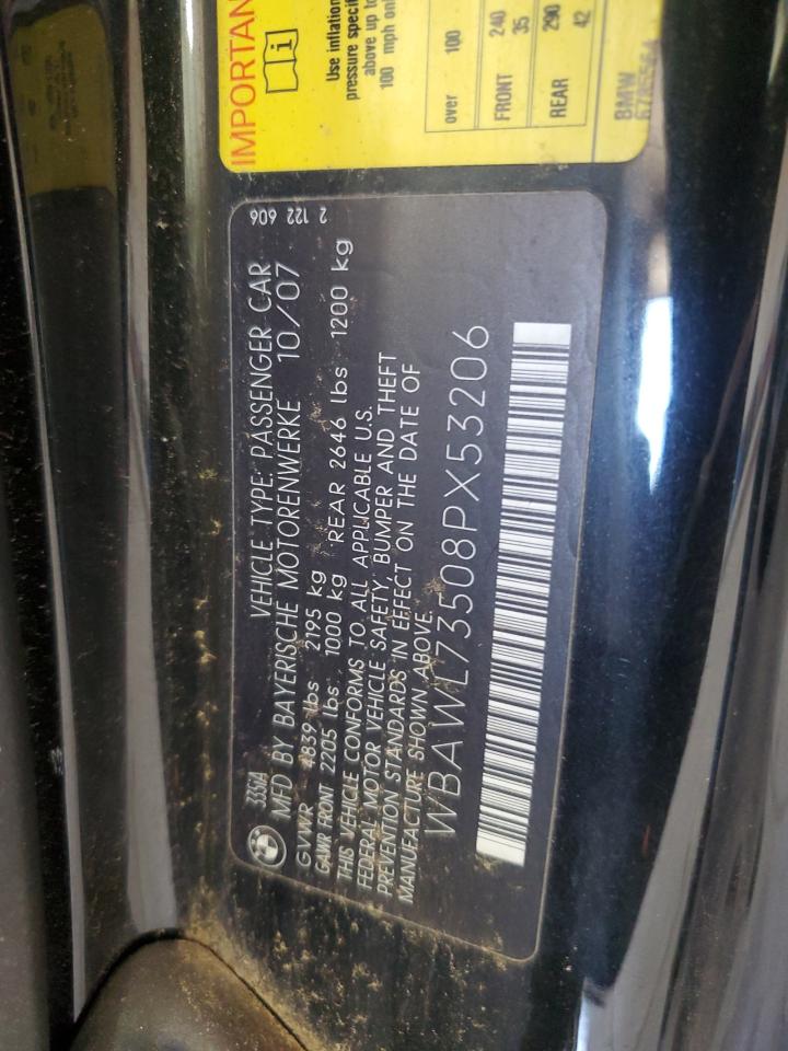 2008 BMW 335 I VIN: WBAWL73508PX53206 Lot: 81966105