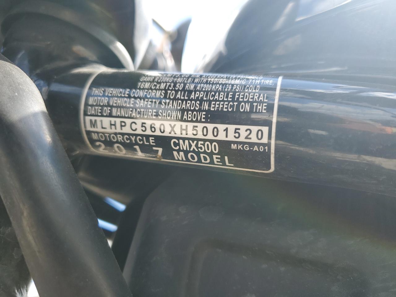 2017 Honda Cmx500 VIN: MLHPC560XH5001520 Lot: 86867965