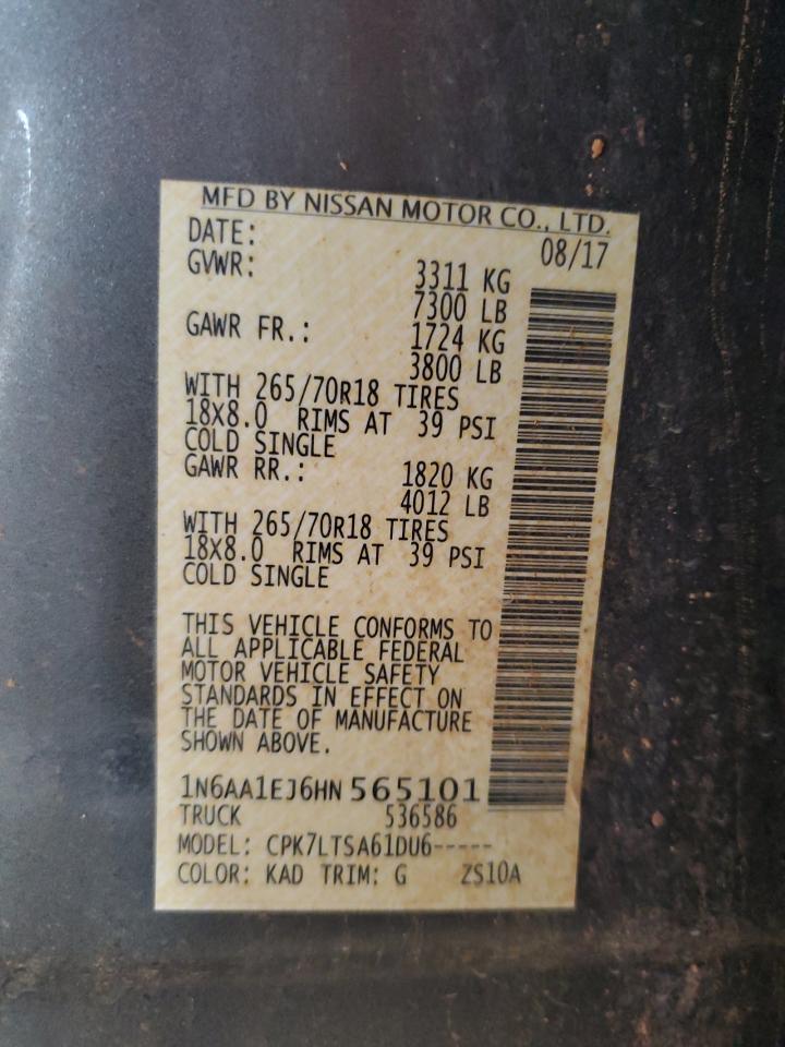 2017 Nissan Titan S VIN: 1N6AA1EJ6HN565101 Lot: 86161995