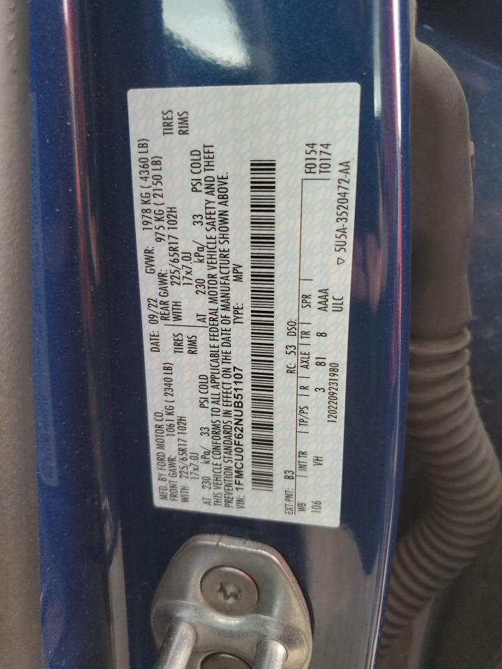 2022 Ford Escape S VIN: 1FMCU0F62NUB51107 Lot: 82252555