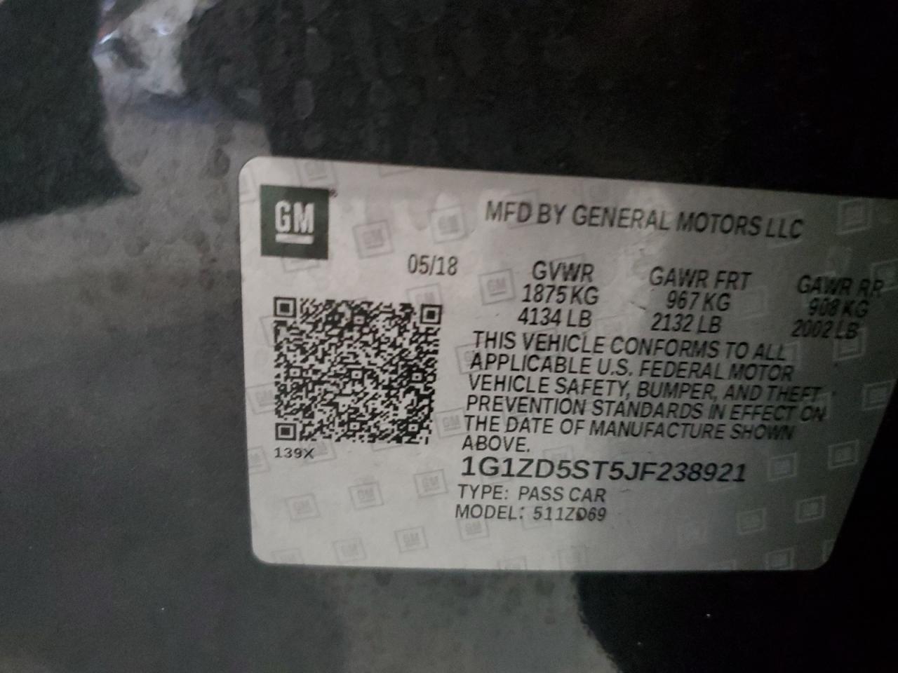 2018 Chevrolet Malibu Lt VIN: 1G1ZD5ST5JF238921 Lot: 85292155