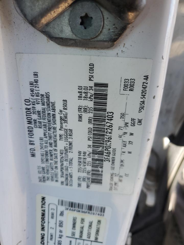 2015 Ford Fusion Titanium VIN: 3FA6P0K96FR267403 Lot: 89564095