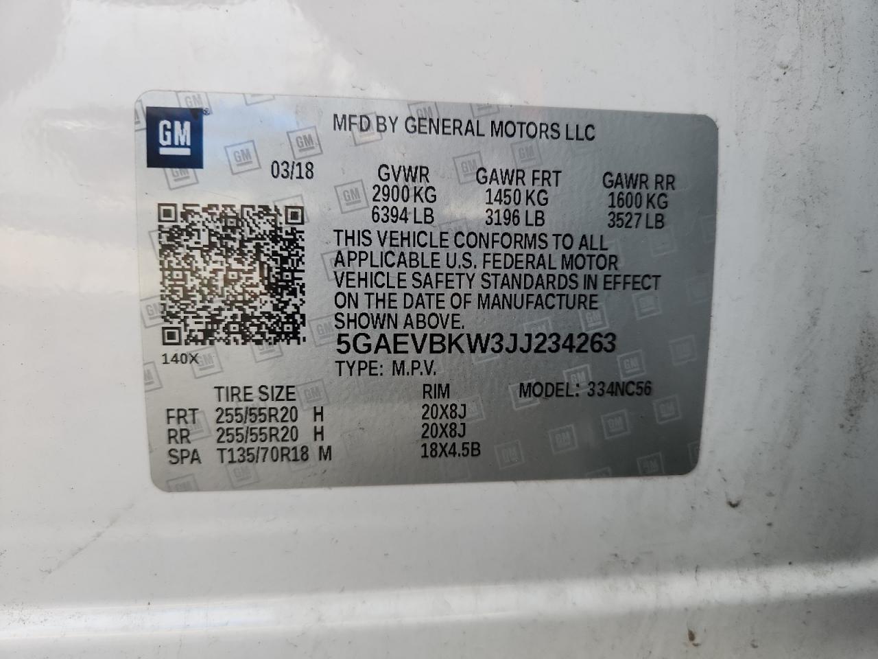 2018 Buick Enclave Premium VIN: 5GAEVBKW3JJ234263 Lot: 86101905