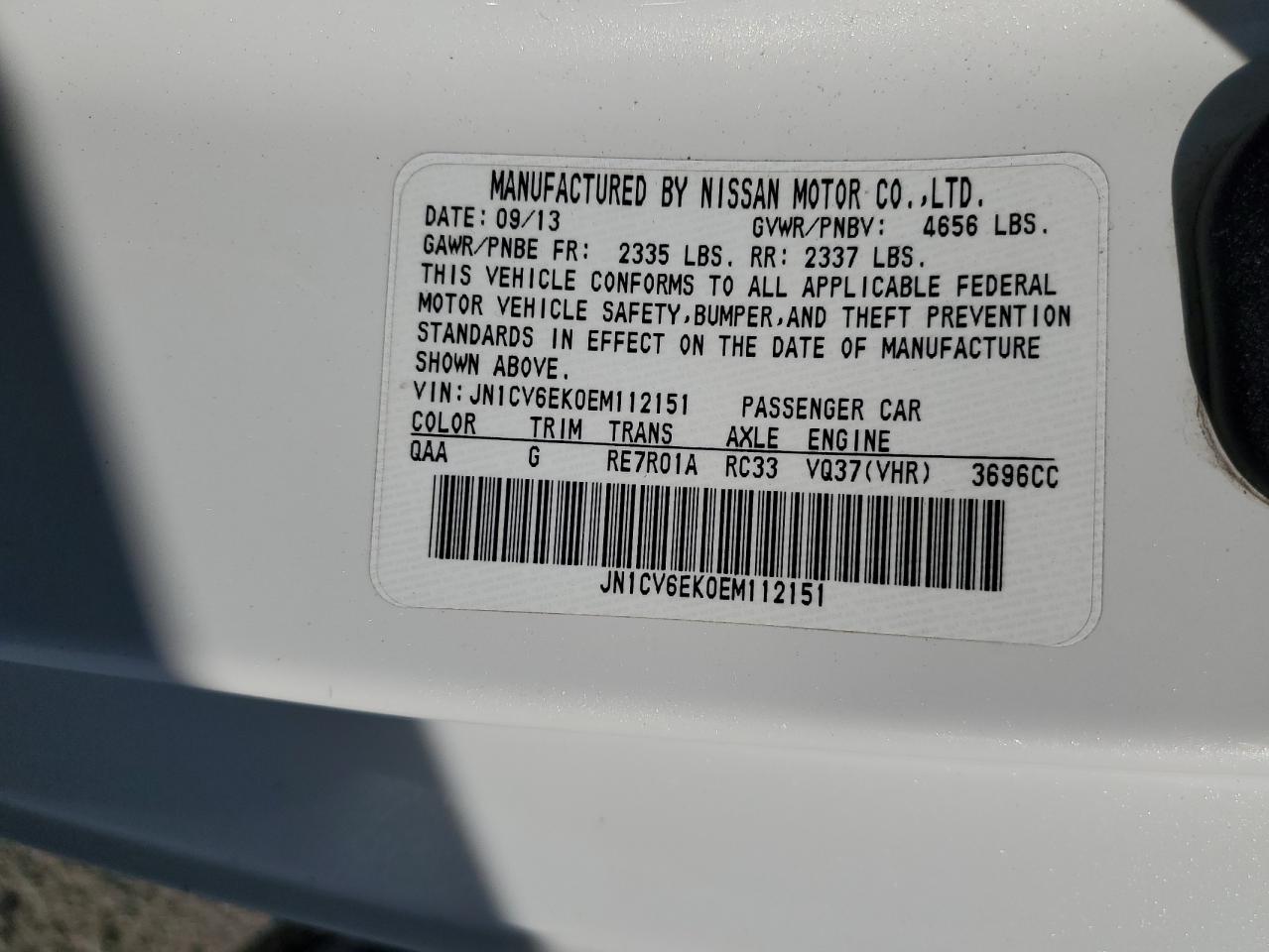 2014 Infiniti Q60 Journey VIN: JN1CV6EK0EM112151 Lot: 85753685