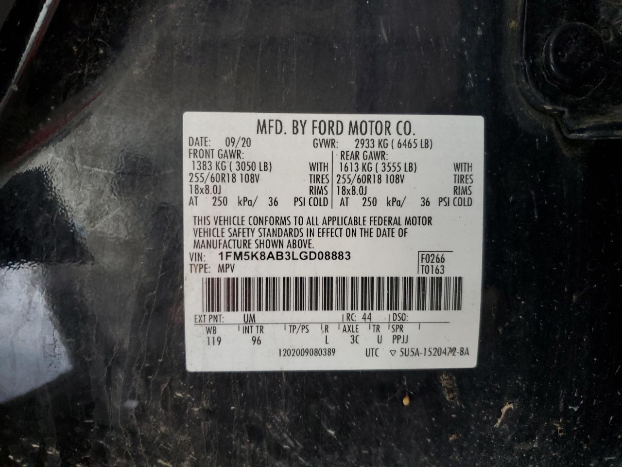 2020 Ford Explorer Police Interceptor VIN: 1FM5K8AB3LGD08883 Lot: 86452455