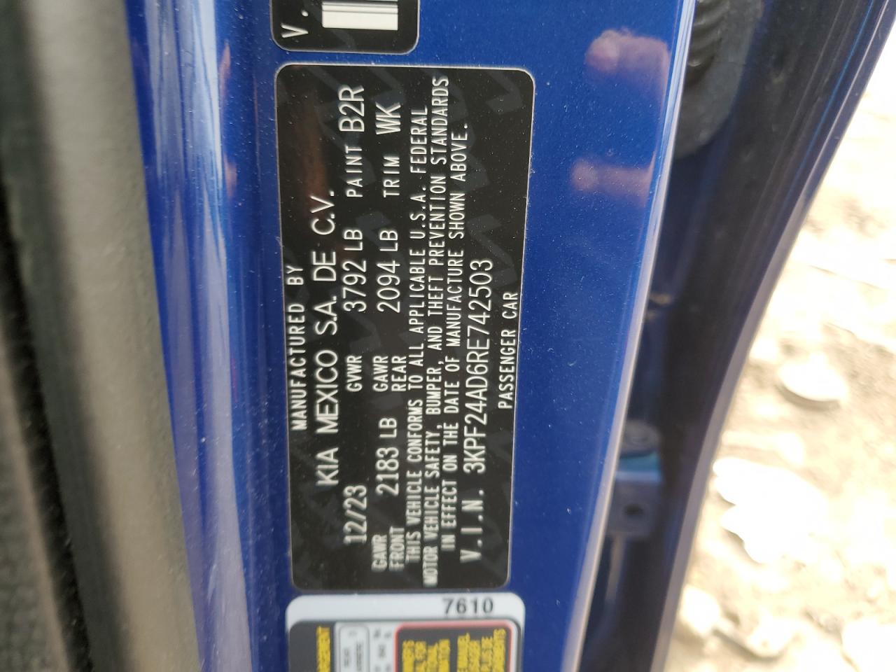 2024 Kia Forte Lx VIN: 3KPF24AD6RE742503 Lot: 87283415