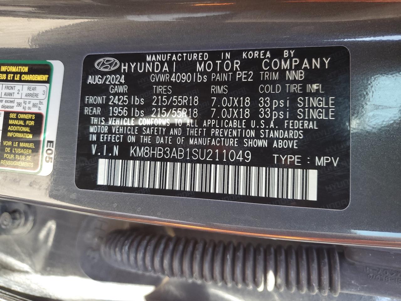 2025 Hyundai Kona Sel VIN: KM8HB3AB1SU211049 Lot: 85685295