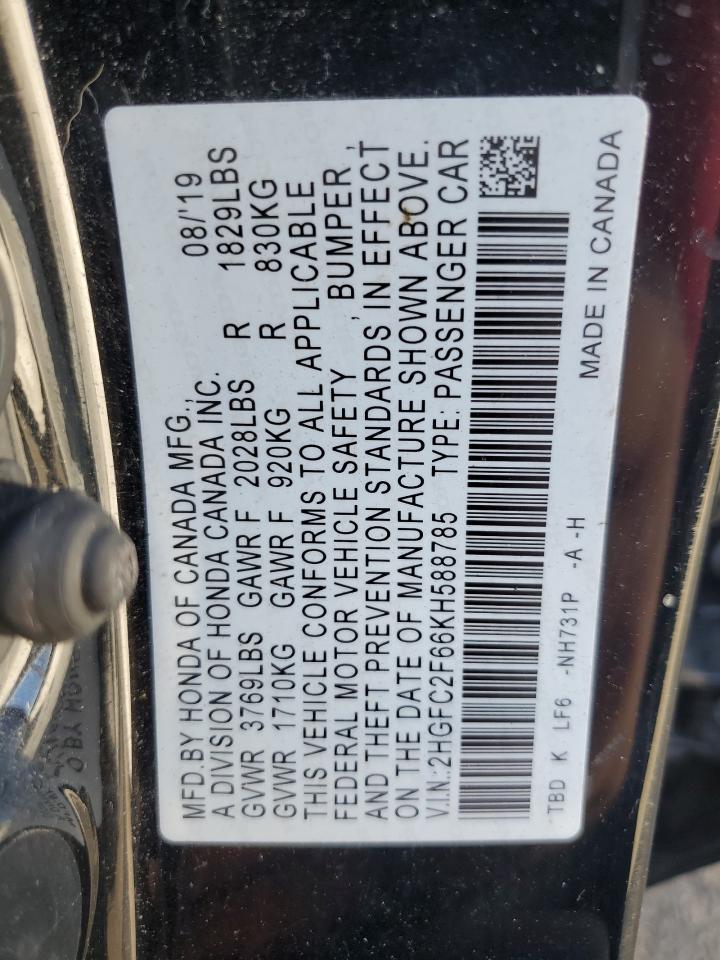 2019 Honda Civic Lx VIN: 2HGFC2F66KH588785 Lot: 85341635