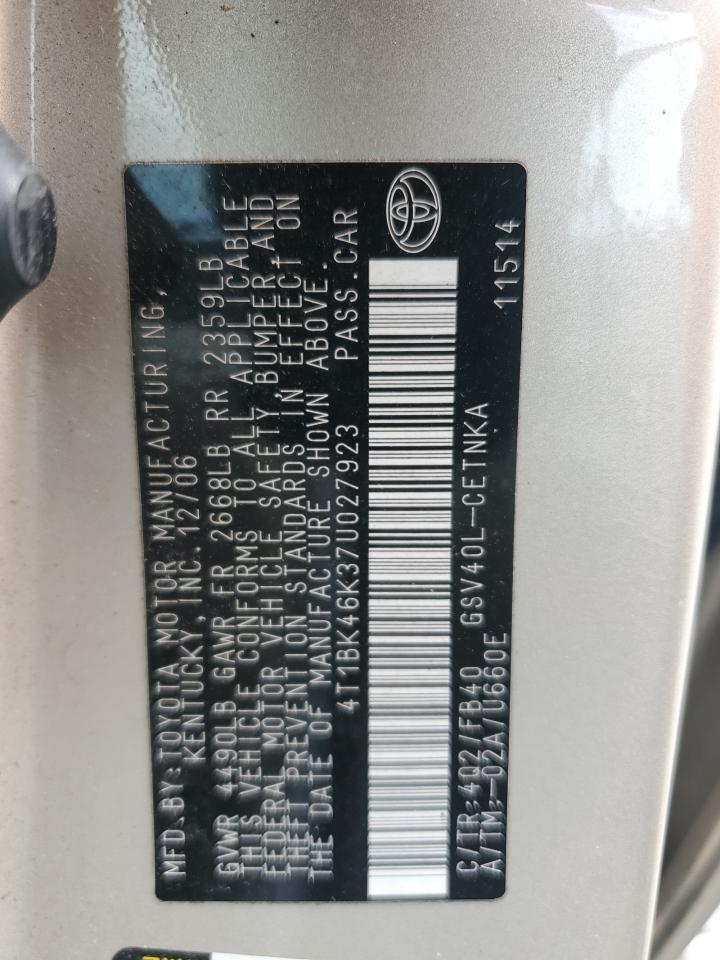 2007 Toyota Camry Le VIN: 4T1BK46K37U027923 Lot: 85543215