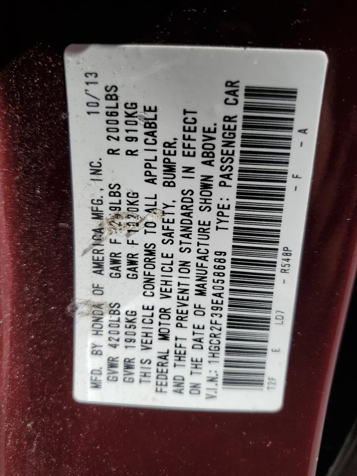 2014 Honda Accord Lx VIN: 1HGCR2F39EA058689 Lot: 81897135