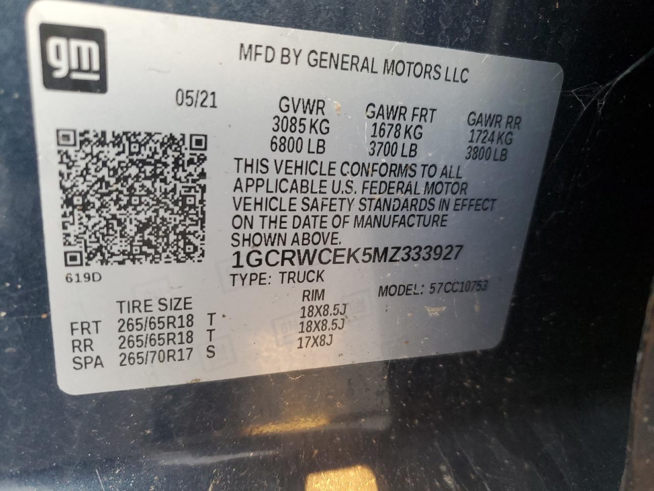 2021 Chevrolet Silverado C1500 Lt VIN: 1GCRWCEK5MZ333927 Lot: 84908865