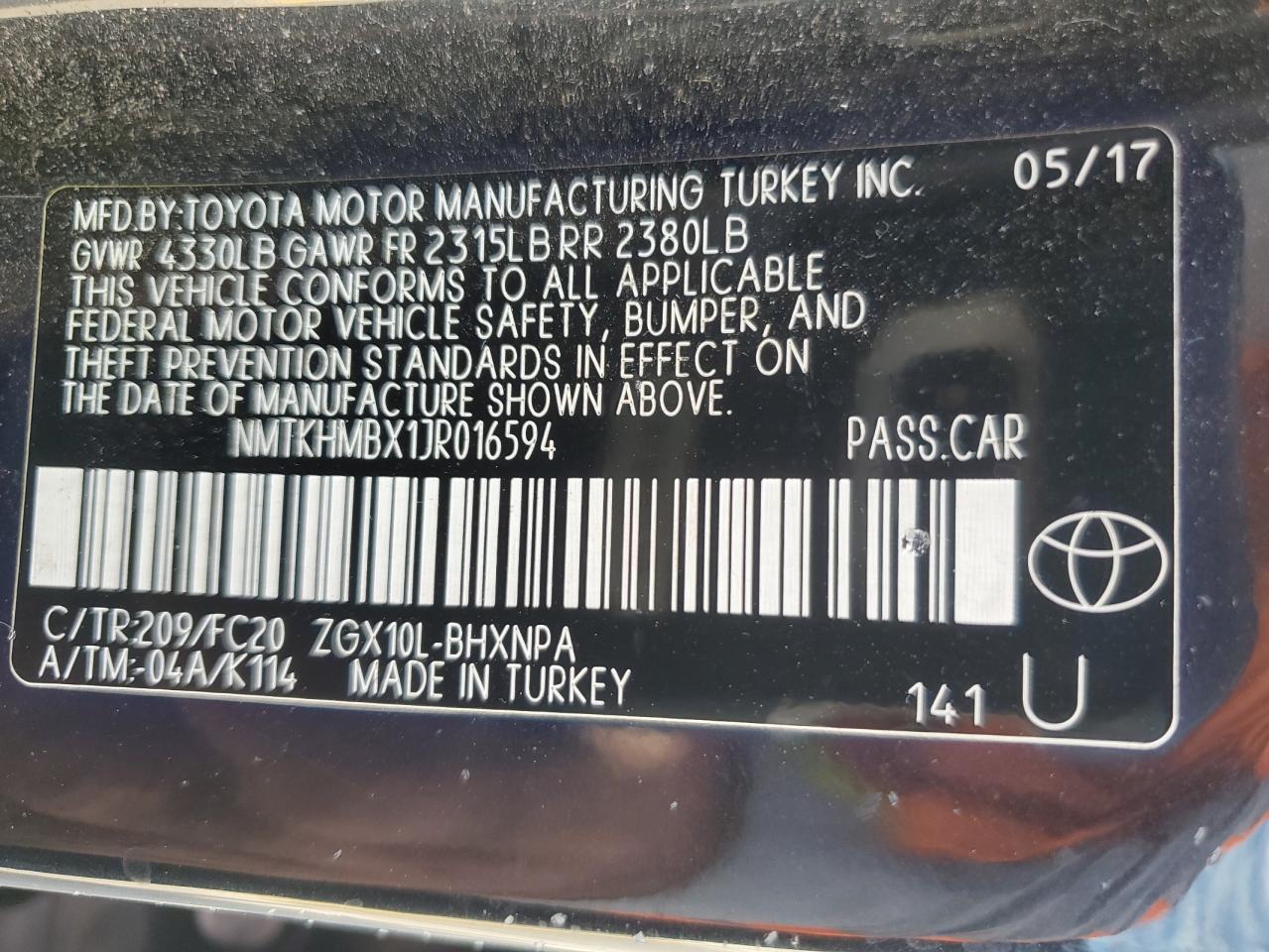 2018 Toyota C-Hr Xle VIN: NMTKHMBX1JR016594 Lot: 81975965