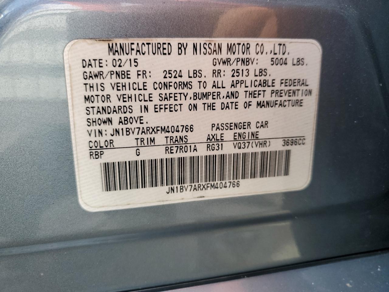 2015 Infiniti Q50 Base VIN: JN1BV7ARXFM404766 Lot: 87419605