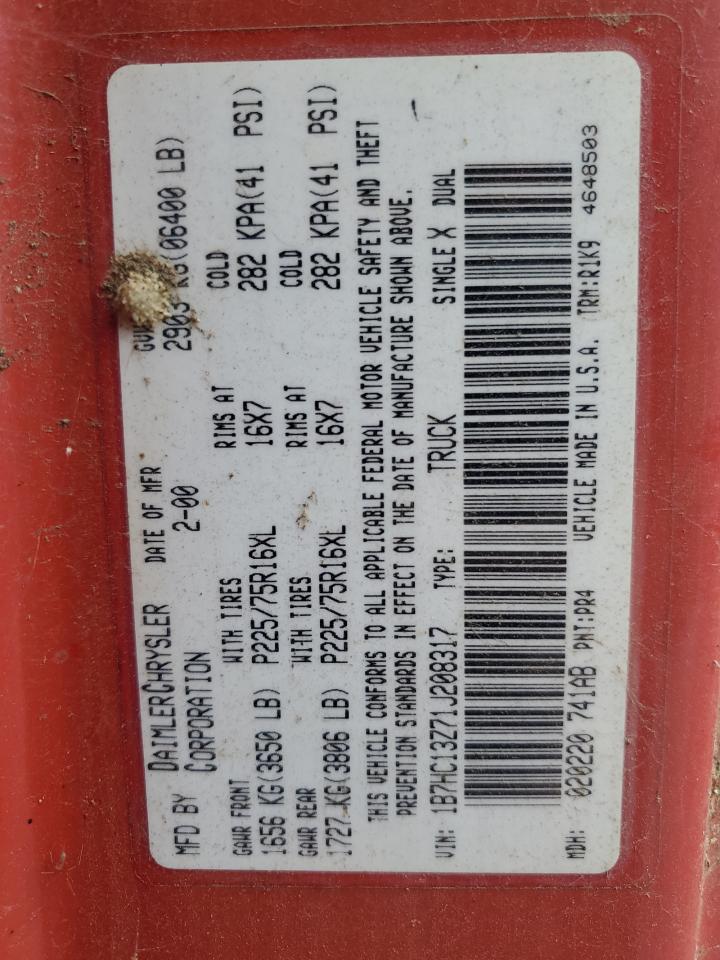 2001 Dodge Ram 1500 VIN: 1B7HC13Z71J208317 Lot: 90464975