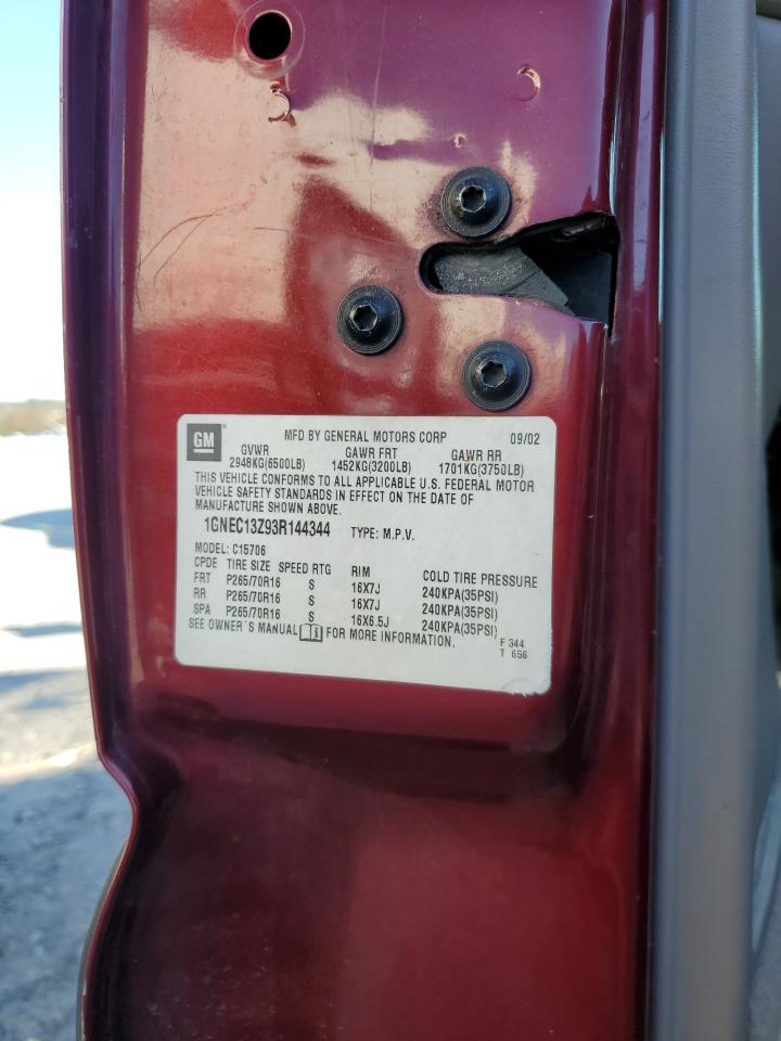 2003 Chevrolet Tahoe C1500 VIN: 1GNEC13Z93R144344 Lot: 87368355