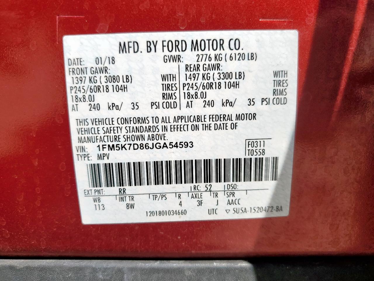 2018 Ford Explorer Xlt VIN: 1FM5K7D86JGA54593 Lot: 82357035