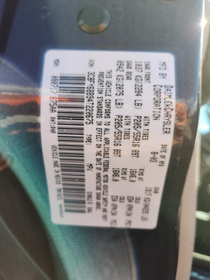 2004 Chrysler Pt Cruiser Limited VIN: 3C8FY68B94T220675 Lot: 84994845