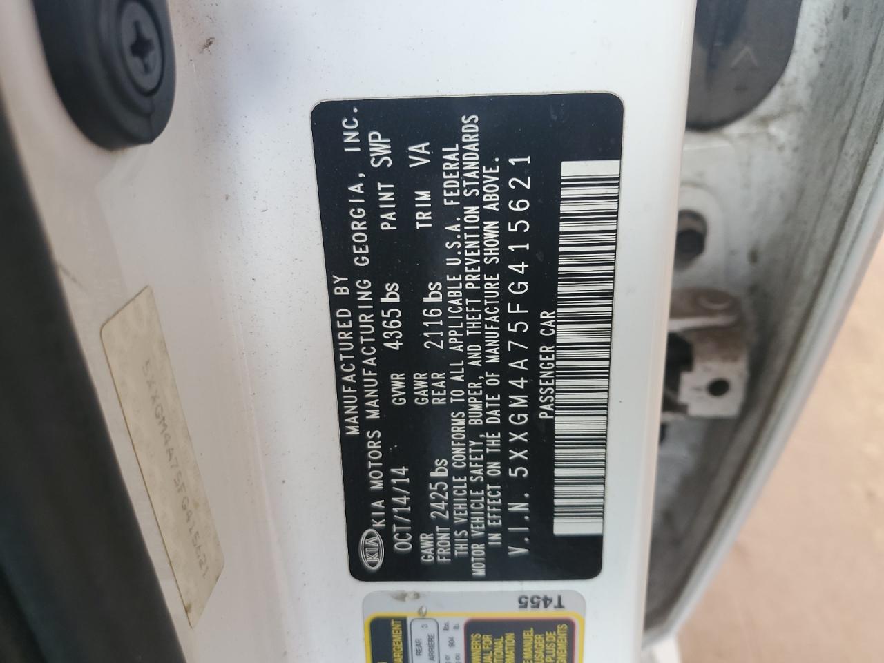 2015 Kia Optima Lx VIN: 5XXGM4A75FG415621 Lot: 84816275