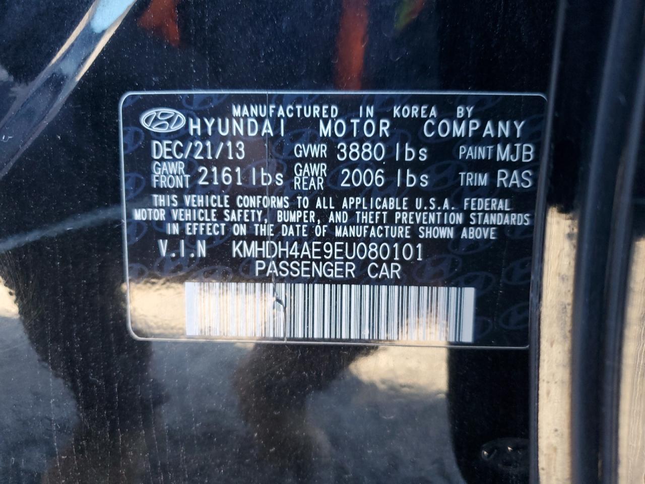 2014 Hyundai Elantra Se VIN: KMHDH4AE9EU080101 Lot: 85270795