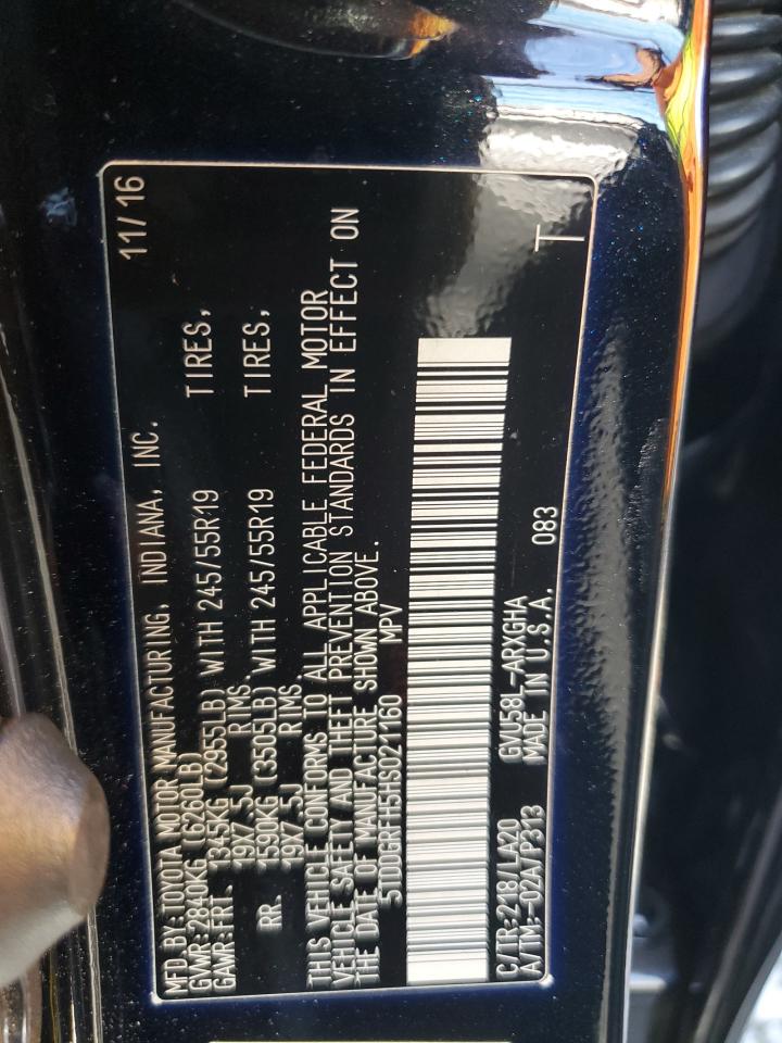 2017 Toyota Highlander Hybrid Limited VIN: 5TDDGRFH5HS021160 Lot: 85576995