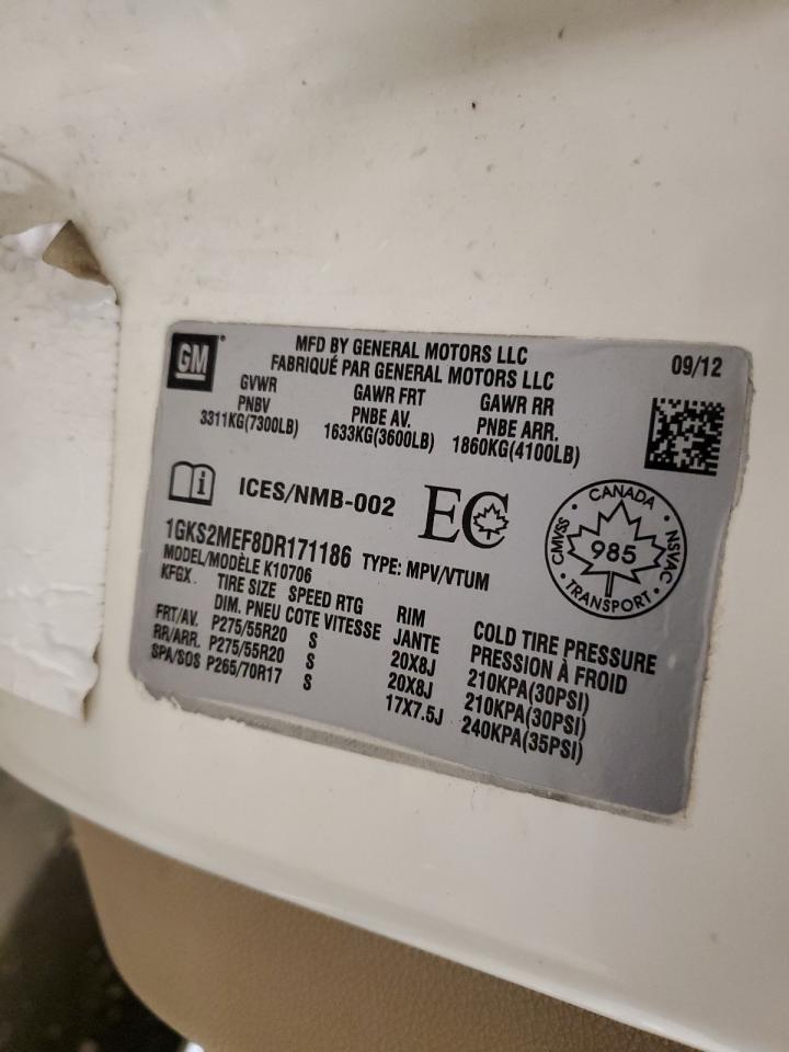 2013 GMC Yukon Xl Denali VIN: 1GKS2MEF8DR171186 Lot: 86610315