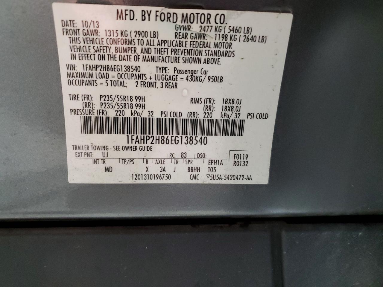 2014 Ford Taurus Sel VIN: 1FAHP2H86EG138540 Lot: 86241335