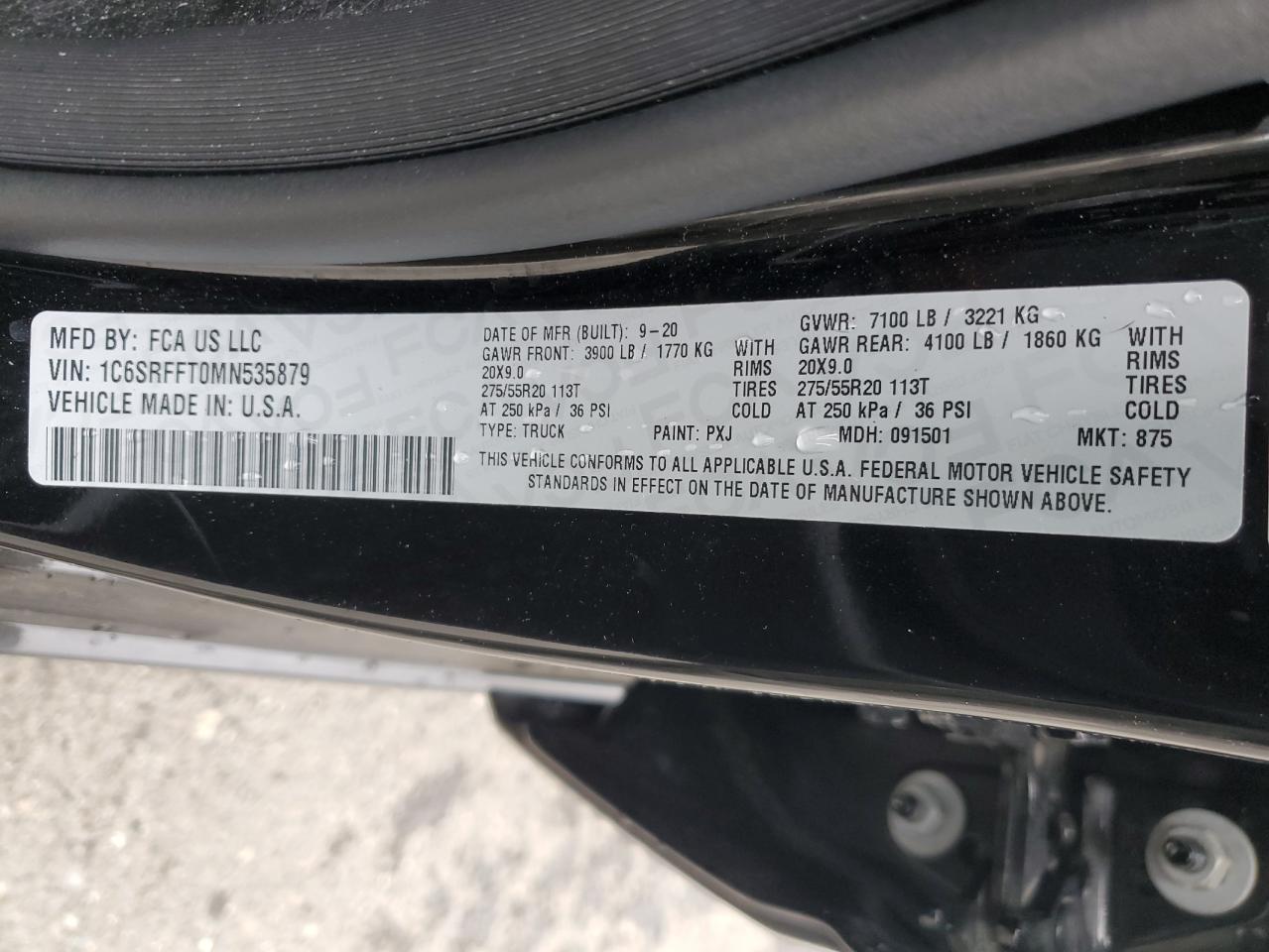 2021 Ram 1500 Big Horn/Lone Star VIN: 1C6SRFFT0MN535879 Lot: 90411025