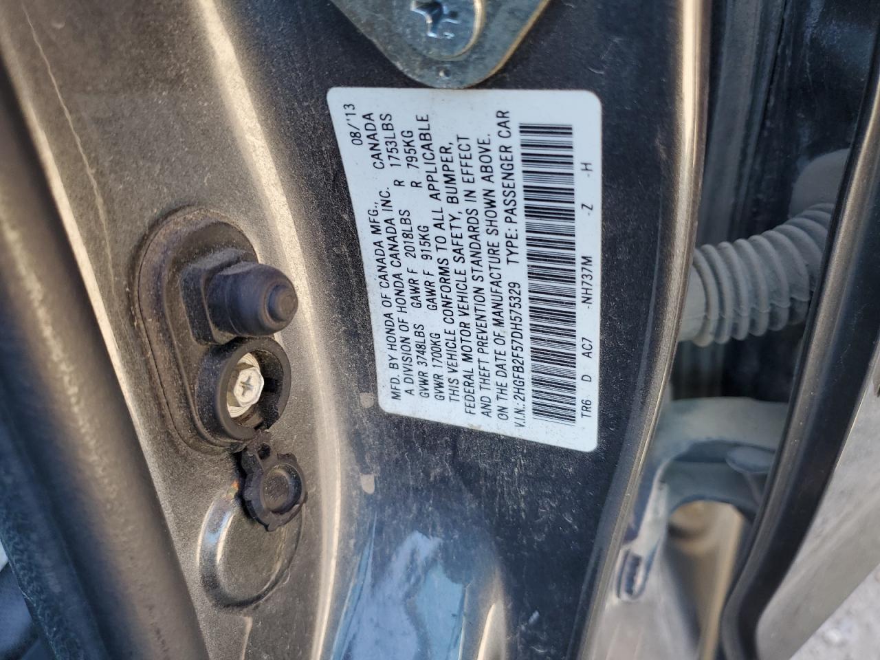 2013 Honda Civic Lx VIN: 2HGFB2F57DH575329 Lot: 82319175