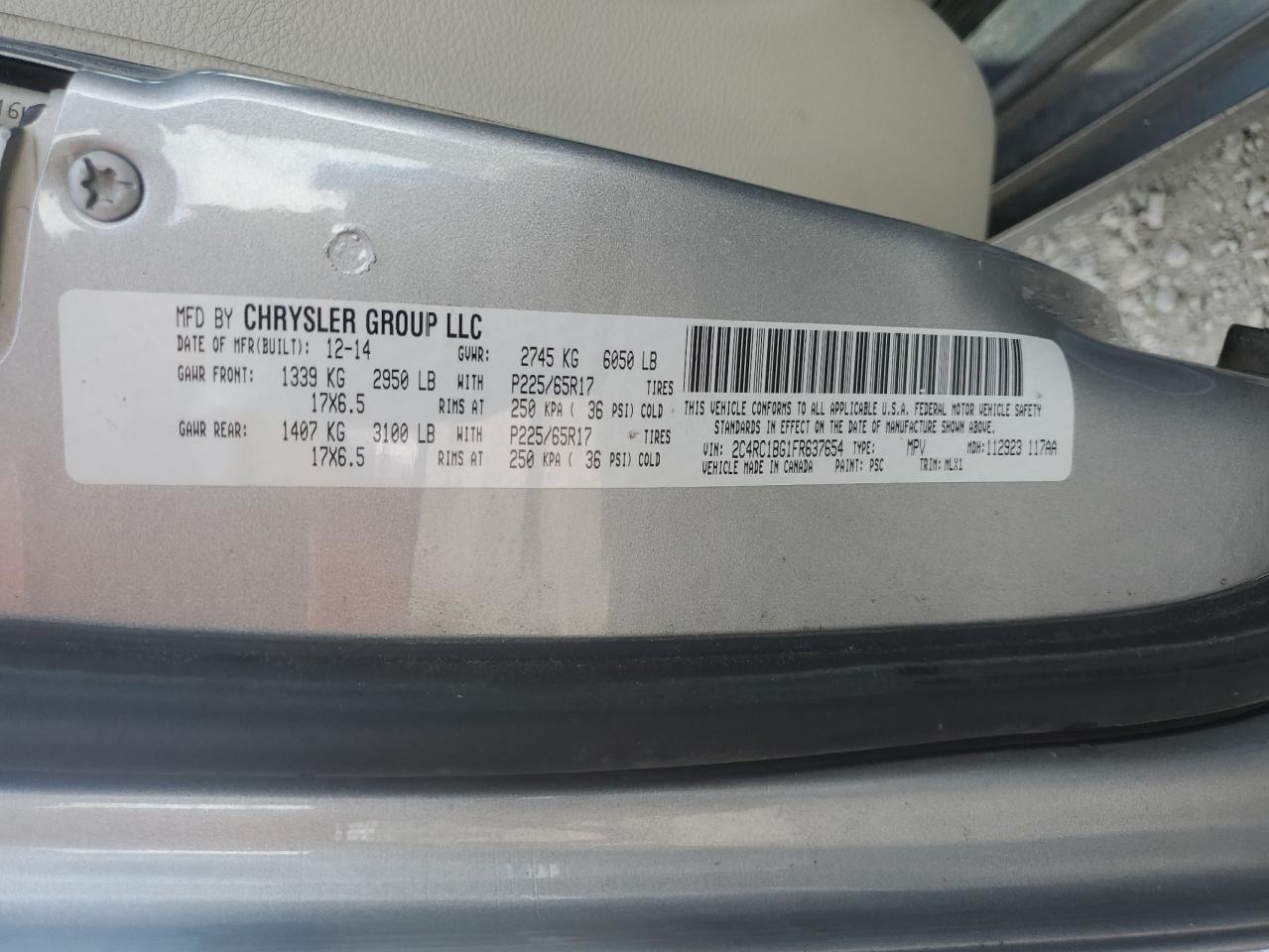 2015 Chrysler Town & Country Touring VIN: 2C4RC1BG1FR637654 Lot: 82602265