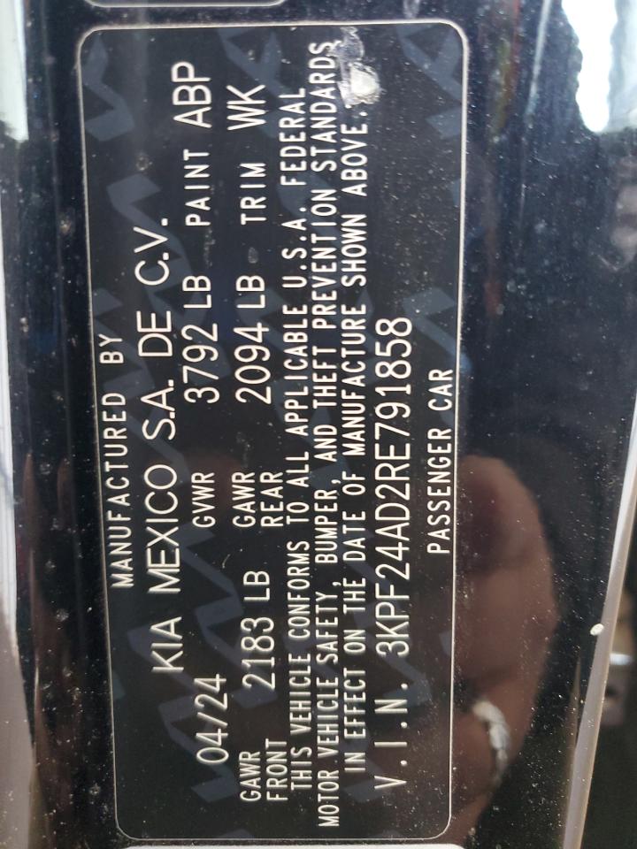 2024 Kia Forte Lx VIN: 3KPF24AD2RE791858 Lot: 89729965