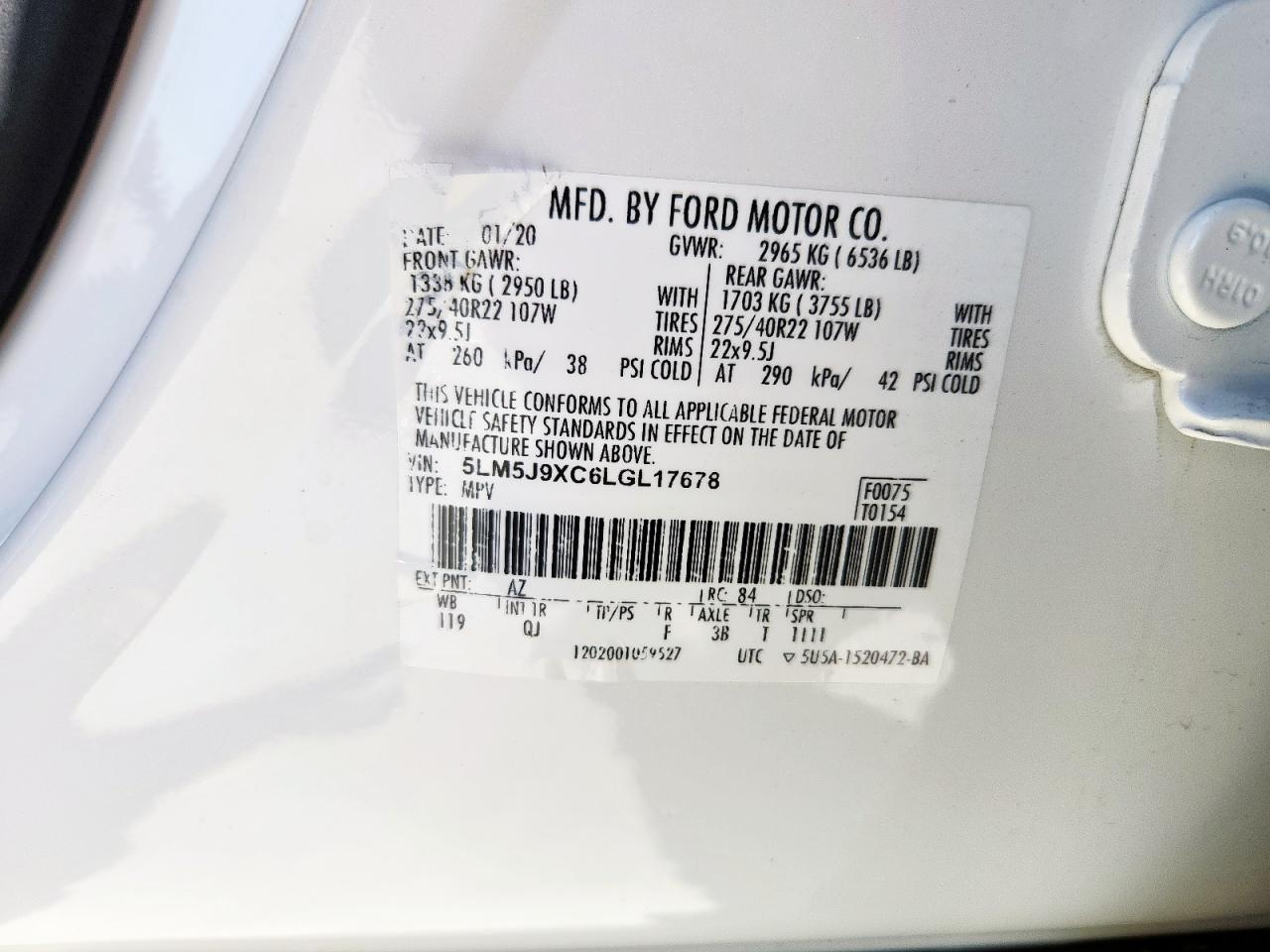 2020 Lincoln Aviator Black Label VIN: 5LM5J9XC6LGL17678 Lot: 86086705