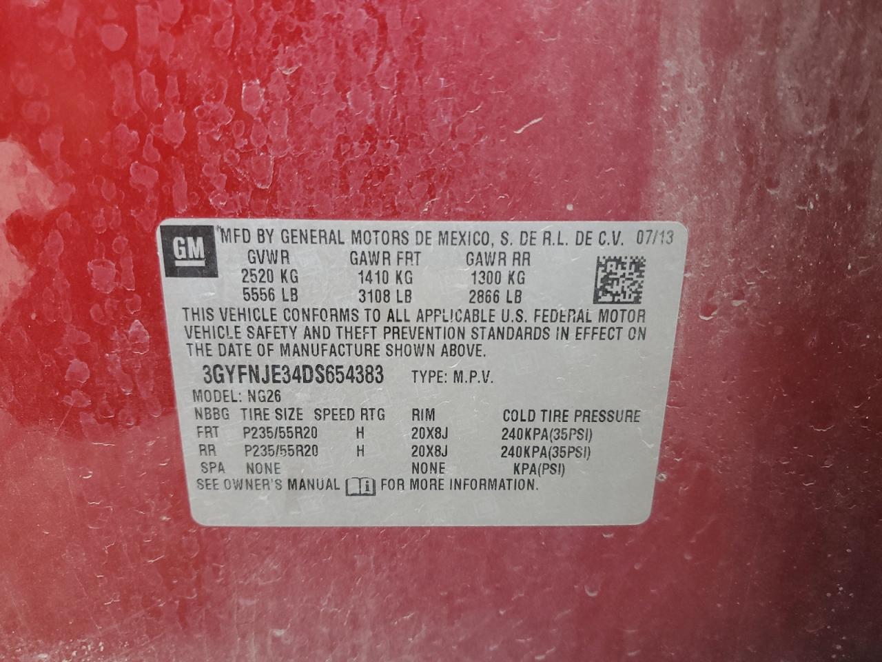 2013 Cadillac Srx Premium Collection VIN: 3GYFNJE34DS654383 Lot: 84997955