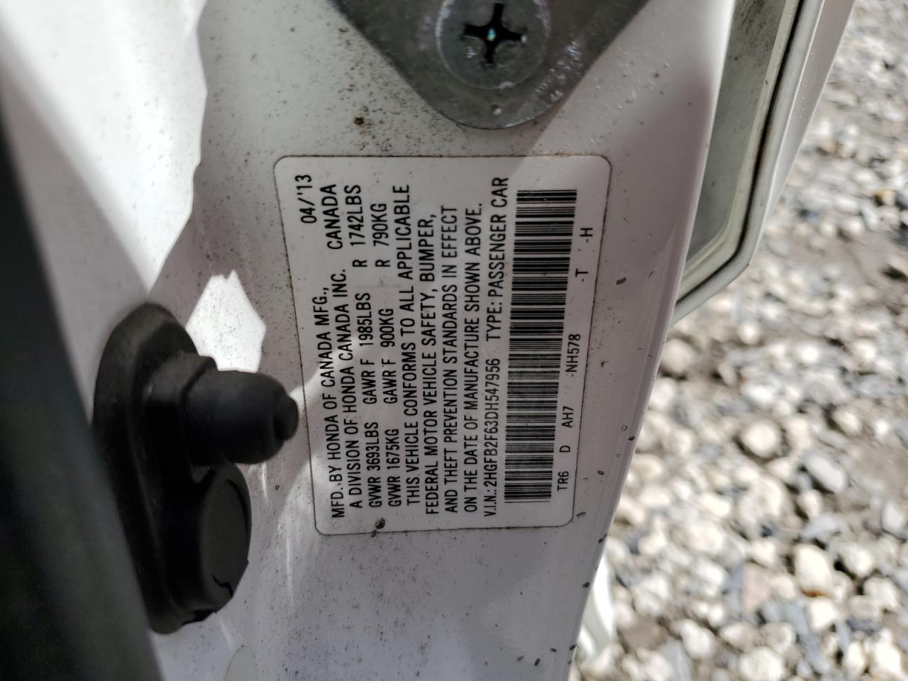 2013 Honda Civic Hf VIN: 2HGFB2F63DH547956 Lot: 85865375