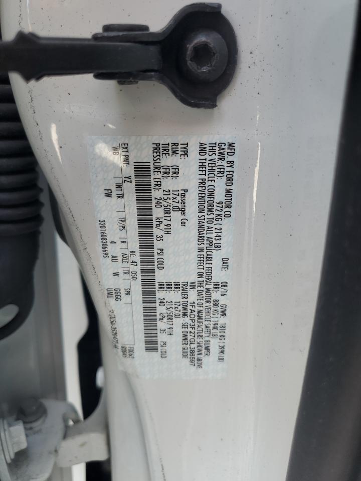 2016 Ford Focus Se VIN: 1FADP3F27GL386597 Lot: 84940595