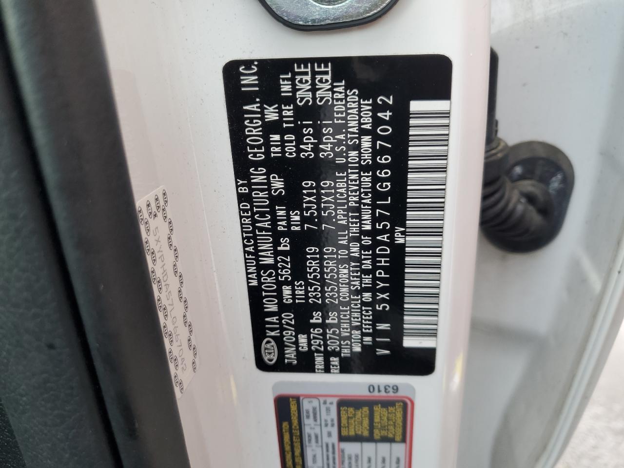 2020 Kia Sorento Ex VIN: 5XYPHDA57LG667042 Lot: 85308605