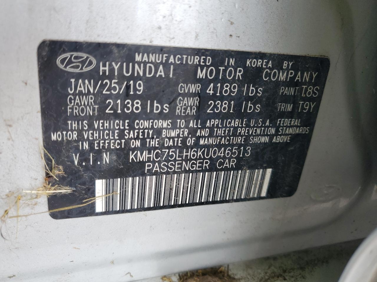 2019 Hyundai Ioniq VIN: KMHC75LH6KU046513 Lot: 82391305